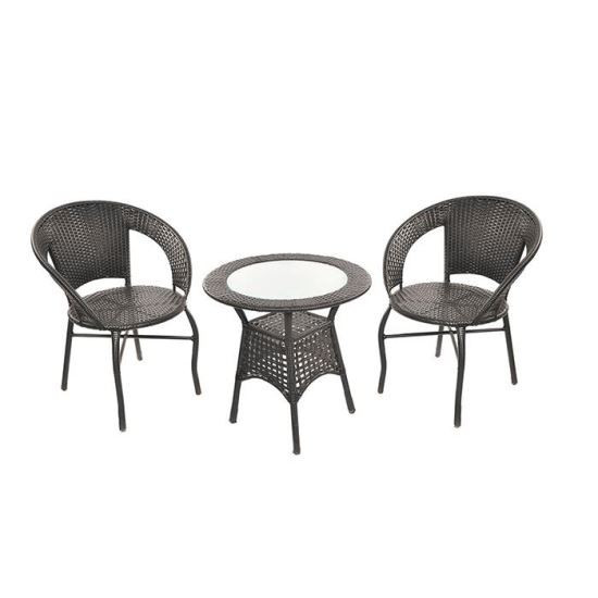 Set mobilier gradina/terasa, poliratan, maro inchis, 1 masa sticla, 2  scaune | Okazii.ro