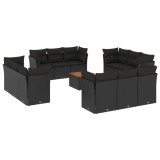 Cumpara ieftin Set mobilier de gradina cu perne, 13 piese, negru, poliratan