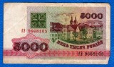 (1) BANCNOTA BELARUS- 5000 RUBLE 1992, CLADIRI DIN SUBURBIA TRINITATII DIN MINSK