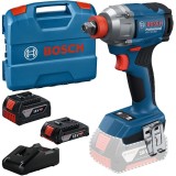 Bosch GDX 18V-285 - Masina de insurubat cu impact cu 2 acumulatori Li-Ion 18 V 2/4 Ah patrat 1/2 inch si hexagon interior 1/4 inch 285 Nm M8-M18 valiz