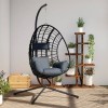 vidaXL Scaun Suspendat Tip Ou, Ratan si Otel, cu Suport, Antracit, 104x100x197 cm, Max 150 kg