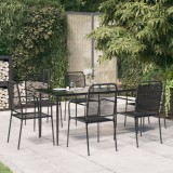 vidaXL Set de masă grădină, 7 piese, fr&acirc;nghie neagră din bumbac &amp; oțel