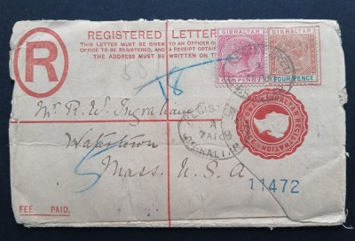 GIBRALTAR, colonii engleze 1900-- plic circulat USA-Boston foto
