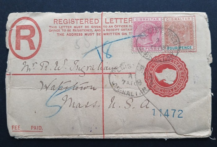 GIBRALTAR, colonii engleze 1900-- plic circulat USA-Boston