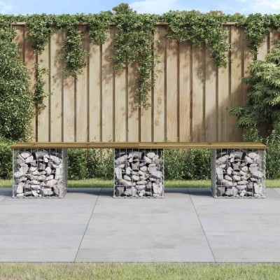 vidaXL Bancă grădină, design gabion, 203x31x42 cm, lemn pin impregnat 834334 foto
