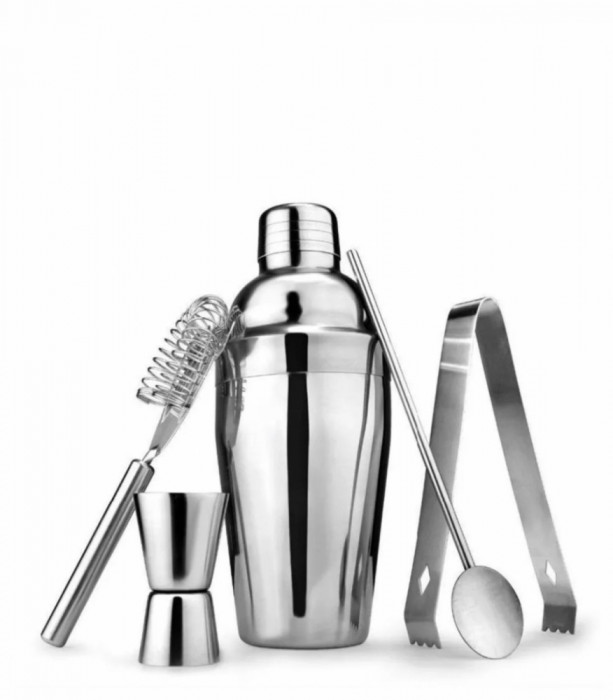 Set pentru Cocktail cu 5 accesorii, otel inoxidabil, Shaker 550 ml