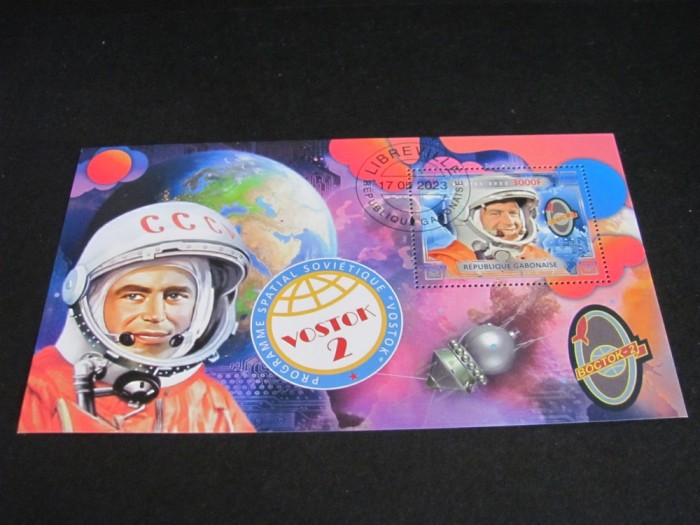 Bloc Filatelic Gabon 2023 &ndash; Vostok 2, Program Spațial Sovietic, Cosmonaut CCCP