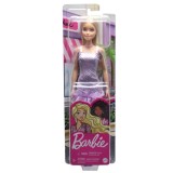 PAPUSA BARBIE TINUTE STRALUCITOARE BLONDA CU ROCHITA MOV