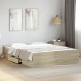 VidaXL Cadru de pat cu sertare stejar sonoma 140x200 cm lemn prelucrat