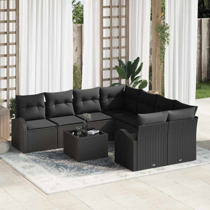 vidaXL Set de canapele pentru grădină 9 pcs Negru 55 x 55 x 37 cm 3345983