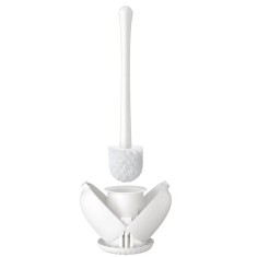 Perie de toaleta cu suport Sangfor, 14 x 44 cm, plastic, silicon, otel inoxidabil, alb