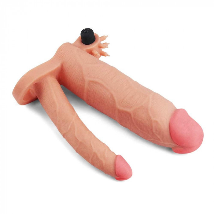 Extensie/Manson Penis Dublu Cu Vibratii, Natural, +7.5 cm