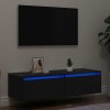Gossi dulap tv cu lumini led stejar negru 100x35,5x25 cm