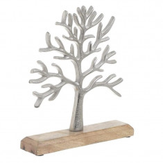 Decoratiune argintie copac metal lemn 23 5 26 cm foto