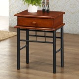 Cumpara ieftin Masuta laterala cu sertar Marcole lemn culoare nuc si metal negru 45x33x58 cm