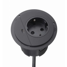 Priza incastrabila, sistem conector rotund incorporat pentru birou cu incarcator USB-C 250VAC 16A cablu 1,8m