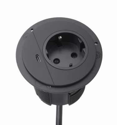 Priza incastrabila, sistem conector rotund incorporat pentru birou cu incarcator USB-C 250VAC 16A cablu 1,8m foto