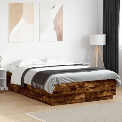 vidaXL Cadru de pat cu LED stejar fumuriu 160x200cm lemn prelucrat 3209601 foto