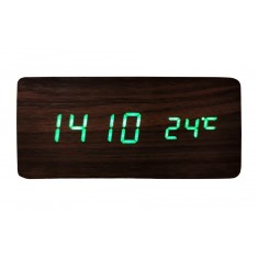 Ceas de masa elSales ELS-1574 , afisaj LED verde , temperatura , data , format ora 24 h , lemn maro