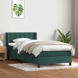 VidaXL Pat box spring cu saltea, verde &icirc;nchis, 80x220 cm, catifea