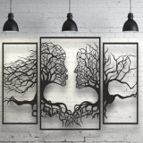 Set 3 decoratiuni perete Krodesign Tree Kiss, negru, 71 cm, grosime 2 mm