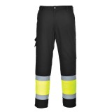 Pantaloni usori cu elemente reflectorizante E049 negru cu galben