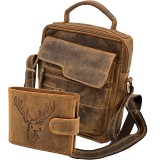 Set Cadou Barbati Borseta + Portofel: Wild Line Set, Hunter Brand, Piele Naturala
