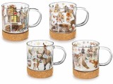Set 4 cani Craciun sticla multicolora pluta &Oslash; 7 cm x 8,5 H, 250 ml