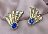 CERCEI VINTAGE XXL DIN METAL AURIU USOR SI STICLA ALBASTRA