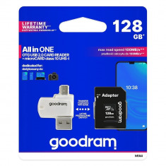 Card Microsd Goodram All In One 128gb Uhs-i ,clasa 10 ,adaptor Sd ,cititor Microsd Otg foto