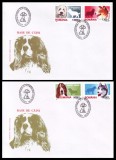 2001 Romania, 2 FDC Rase de caini LP 1551, plicuri prima zi, Romania de la 1950