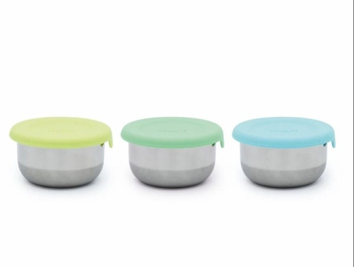 SET 3 RECIPIENTE MINI INOX CU CAPAC SILICON, MELII, BLEU MINT LIME