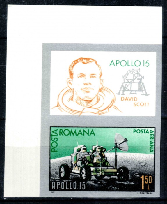 Romania 1971, LP 772 b, Apollo15, timbrul nedantelat, MNH! RAR!!!