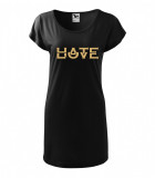 Tricou rochie Malfini bumbac print &quot;Hate Love&quot; marimi S, M, L, XL, Casual, Imprimeu text, Negru