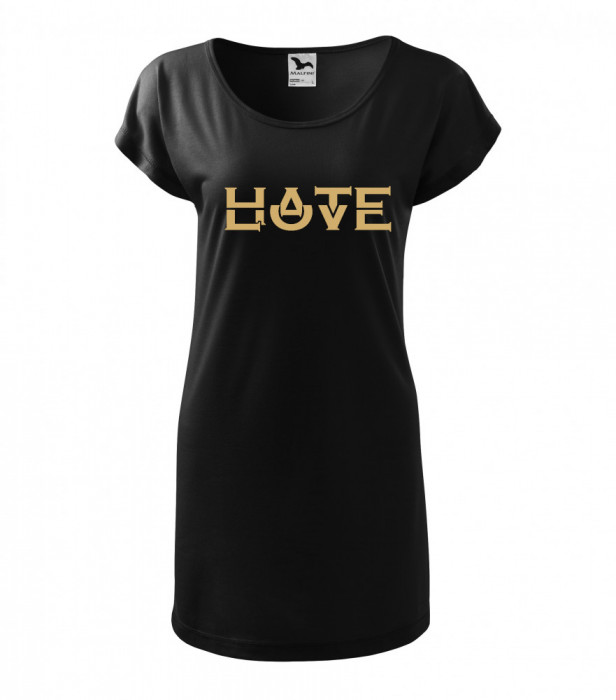 Tricou rochie Malfini bumbac print &quot;Hate Love&quot; marimi S, M, L, XL