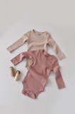 Set de 2 body-uri cu maneca lunga din bumbac organic si modal - Roz/Blush BabyCosy (Marime: 0-3 Luni)