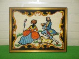 TABLOU CUSUT cu SCENA DE EPOCA , rama din LEMN / GOBLEN