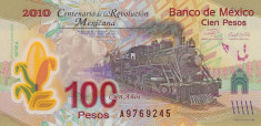 Bancnota Mexic 100 Pesos 2010 - P128a UNC ( polimer , comemorativa - Serie A ) foto