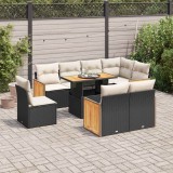 VidaXL Set mobilier grădină perne 9 piese negru poliratan/lemn acacia 3327724