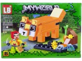 Set Constructie Vulpe Giganta Pixelata, 92 Piese, Figurine Personaj Explorator cu Sabie, Multicolor, Plastic, 3+ Ani