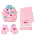 Șapcă pentru Copii cu Pompoane, Eșarfă și Mănuși Peppa Pig