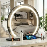 Oglindă de machiaj neagră, 60 cm, LED, cu temperatură de culoare, X10