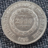 Brazilia 2000 reis 1855 argint Pedro II, America Centrala si de Sud