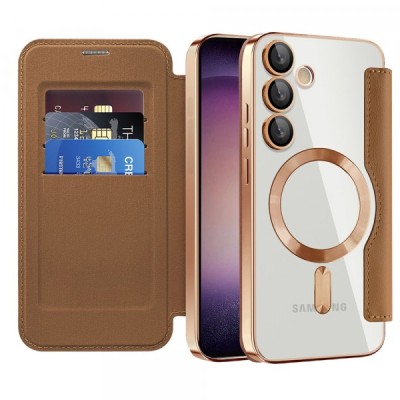 Husa MagSafe pentru Samsung Galaxy S23 S911, Techsuit, SmartMag Book, Maro foto
