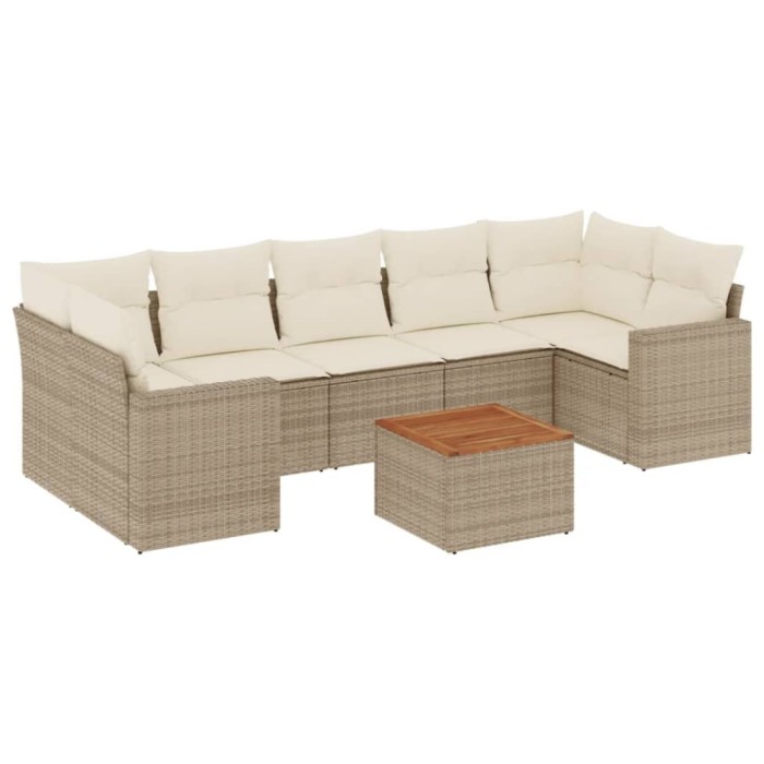 Set canapele de gradina, 8 piese, cu perne, bej, poliratan