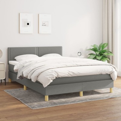 vidaXL Pat box spring cu saltea, gri &amp;icirc;nchis, 140x190 cm, textil foto