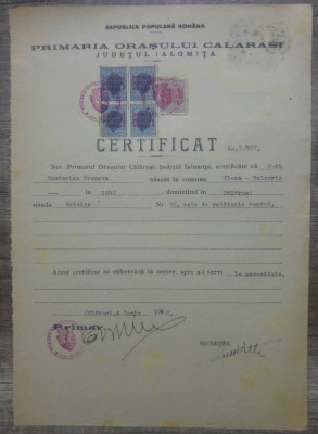 Certificat cetatenie romana// Calarasi, Ialomita, 1948 foto