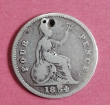 Monedă argint 4 pence 1854 deteriorată, Europa