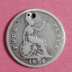 Monedă argint 4 pence 1854 deteriorată