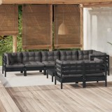 Cumpara ieftin Set mobilier grădină cu perne, 9 piese, negru, lemn masiv pin
